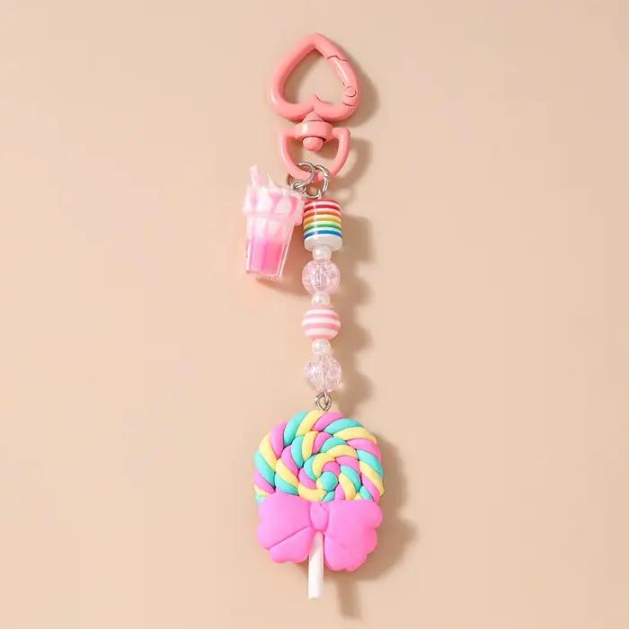 Joli porte-clés sucette en résine pour femmes et filles, pendentifs de jus, décor de sac à main, bricolage, bijoux cadeau pour enfants