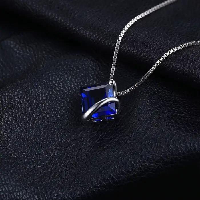 JewelpopPalace-Collier pendentif carré en saphir bleu pour femme, pierre précieuse, bijoux fins, argent regardé 925, 3,3 ct, No JOJ