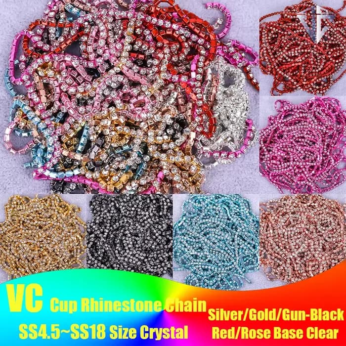 VC 1/5 yards SS6-SS18(1.5mm-4.5mm) argent/or rouge Base cristal strass chaîne couture verre strass tasse chaîne