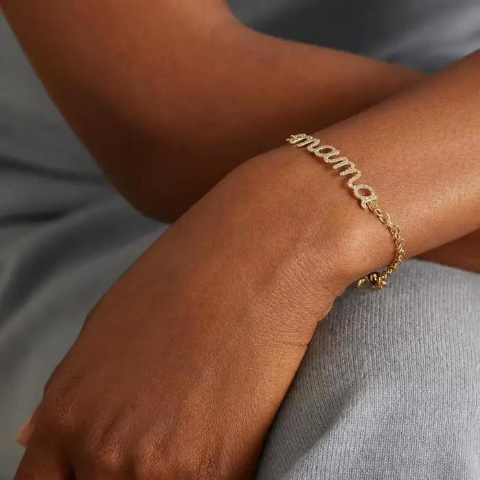 Bracelet MAMA plaqué or pour femmes, charme en zircon, bijoux minimalistes tendance pour la fête des mères