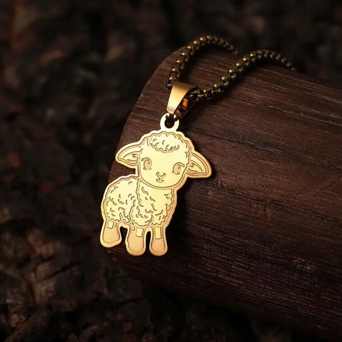 Kinitial-Collier pendentif mouton mignon pour femme, acier inoxydable, agneau, long collier JONecklace, bijoux animaux, cadeaux d'anniversaire