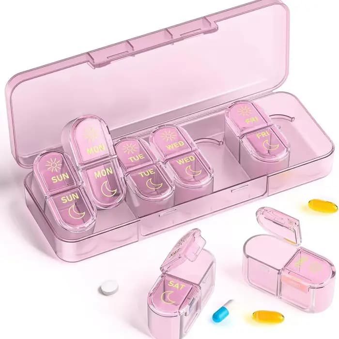 Organisateur de pilules, boîte à médicaments, organisateur de pilules 7 jours matin et soir, boîte à pilules hebdomadaire 2 fois par jour, organisateur de médicaments pour les voyages
