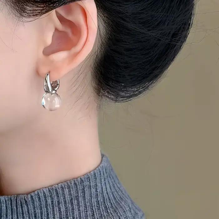 Nouveau design 2026 – Boucles d'oreilles pendantes rondes transparentes en résine, style coréen, bijoux polyvalents pour filles et femmes