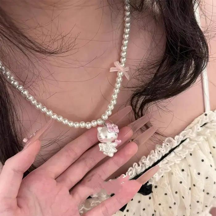 Collier de perles Hello Kitty, style ballerine, jouets Kawaii, figurine Sanrio, décoration Barbie, modèle de dessin animé, cadeaux pour filles
