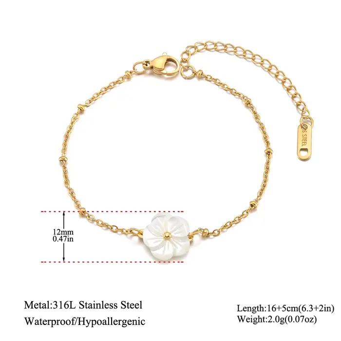 JeeMango – Bracelet délicat et élégant en forme de coquille de fleur pour femmes, chaîne en acier inoxydable plaqué or, bijoux étanches B26015