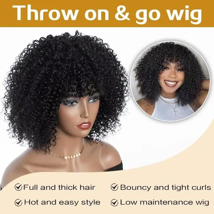 Jerry perruque bouclée avec frange 10A cheveux humains vierges brésiliens sans colle aucune perruque avant en dentelle crépus bouclés cheveux humains pour les femmes noires