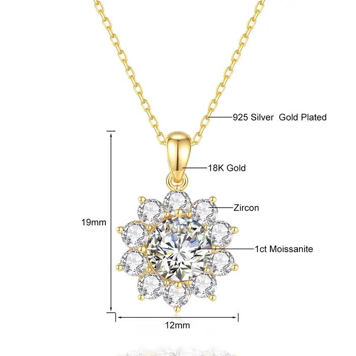 Szjinao – collier Moissanite 1ct, or 18 carats, 100% avec certificat, bijoux de qualité pour femmes, pendentif fleur, cadeau d'anniversaire de mariage