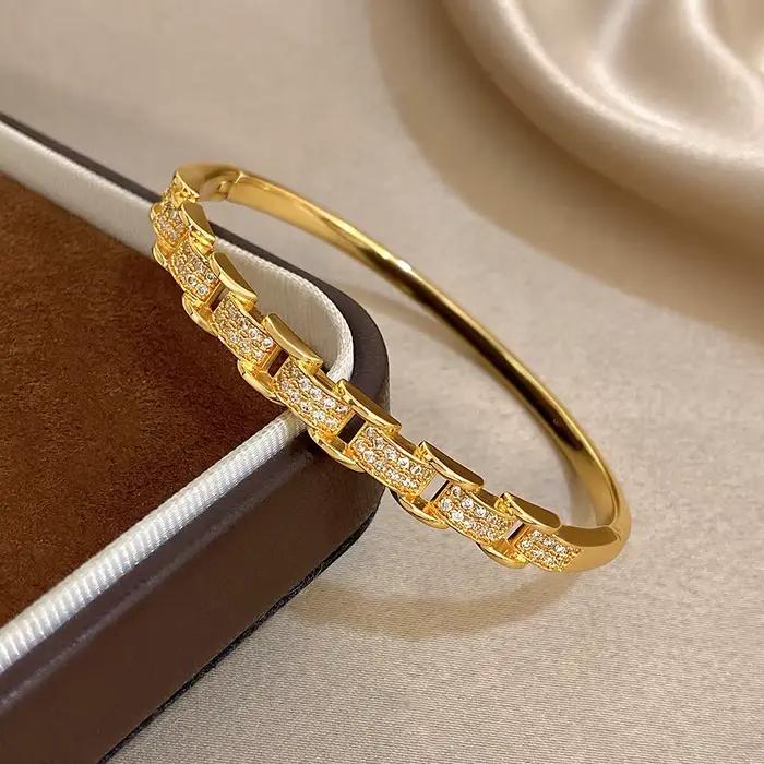 Greatera – Bracelet en cuivre épissé, chaîne ajourée, combinaison de bagues, Zircon cubique rempli, bijoux populaires et polyvalents pour femmes