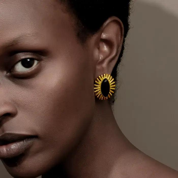 E.B.belle – boucles d'oreilles œil en Agate noire, pierre naturelle, acier inoxydable, plaqué or 18 carats, bijoux à la mode pour femmes, breloque de haute qualité