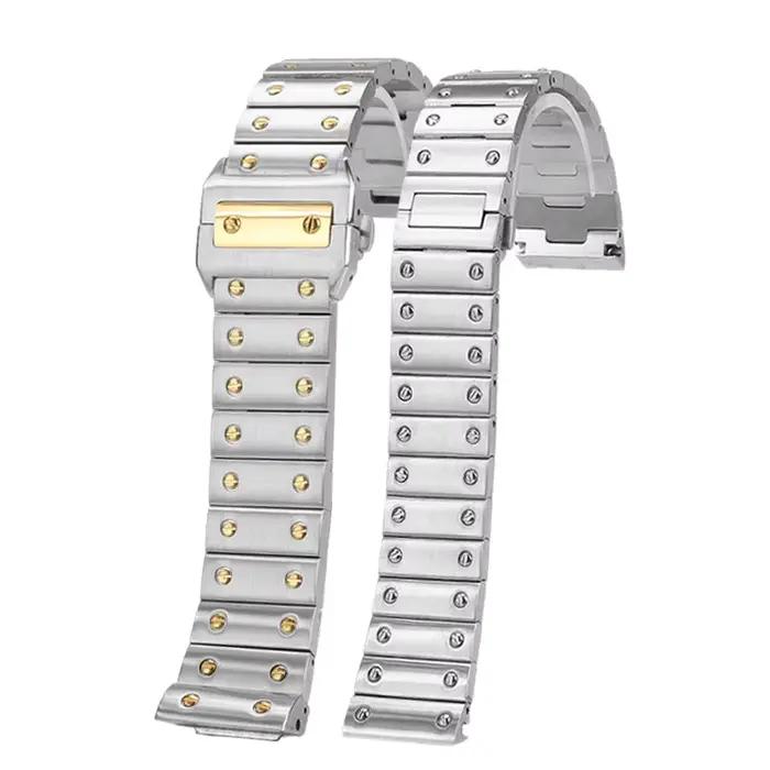 Bracelet en acier inoxydable compatible Santos 100, bracelet de style Cartier 20 mm 23 mm, bracelet en métal massif pour montre Cartier Santos Series