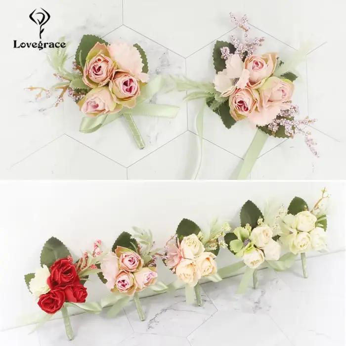 Bracelet de demoiselle d'honneur en soie avec fleurs artificielles pour mariage et cérémonies d'engagement élégantes corsage de poignet soie pour demoiselles d'honneur et témoins