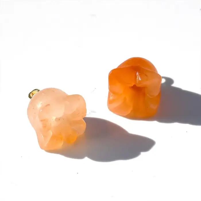 Pierre naturelle sculptée fleur bourgeon jaune Jade fil d'or cloche orchidée Han blanc Jade bijoux à bricoler soi-même accessoires perles en vrac