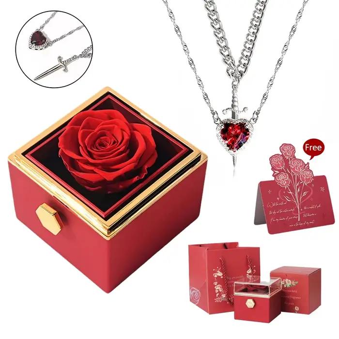 Fleur éternelle cachée bijoux coffret cadeau coeur épée Couple colliers conservation donner des cadeaux pour copines femme femmes couple
