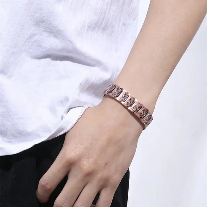 ARADOO Bracelet en cuivre pour hommes, 100% cuivre pur, bracelet à maillons magnétiques, bijoux, cadeau avec outil de réglage de la taille