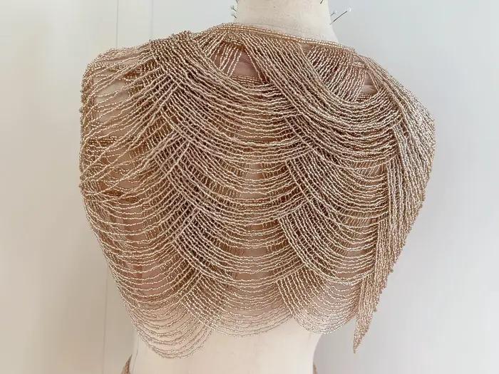 Glamour embellissement de franges en or Rose pour vêtement, bijoux de corps en perles, appliques de Cape à franges en perles pour Couture, robe, danse