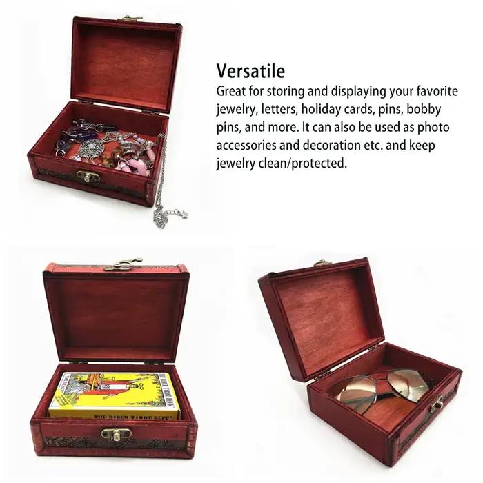 Boîte de rangement en bois rétro pour bijoux, cartes de tarot, organisateur de bureau, conteneur à clapet en bois, étui cadeau
