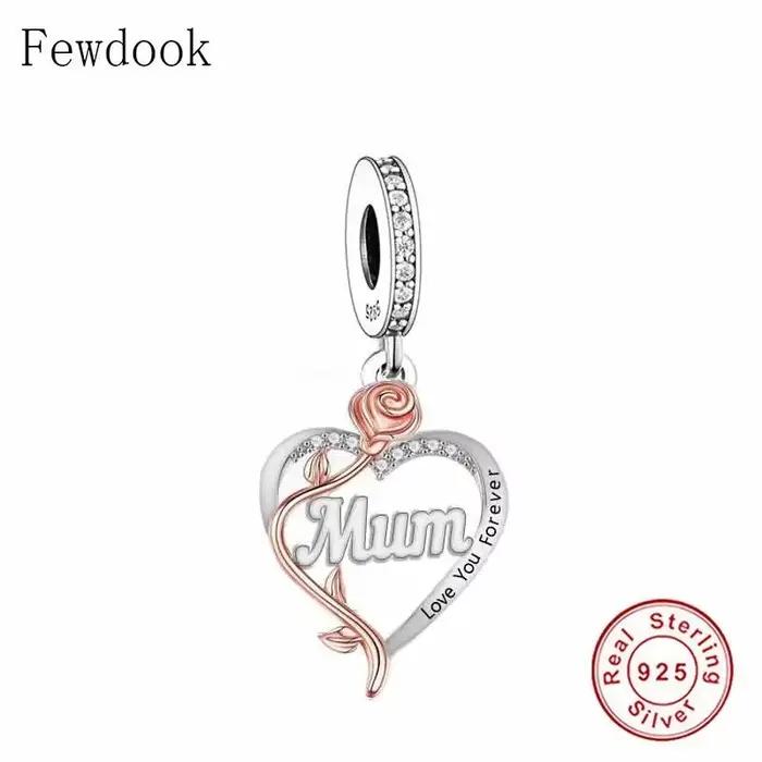 Perle en argent regardé 925 pour femme, convient au bracelet à breloques saupoudrer original, fleur rose, amour pour toujours, dieu, fille, cadre, bricolage