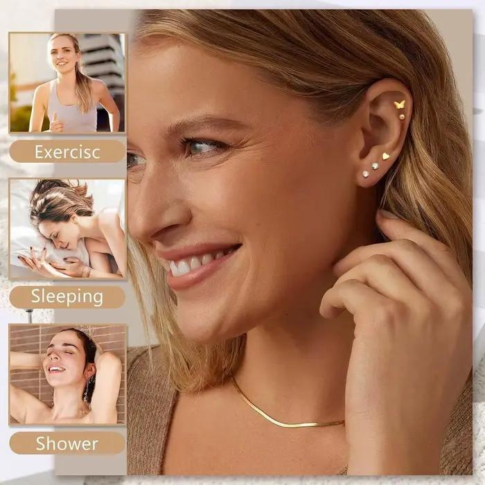 ORAZIO 21 paires de boucles d'oreilles en acier chirurgical, hypoallergéniques, à dos plat, petites puces d'oreilles pour oreilles sensibles et piercings de cartilage