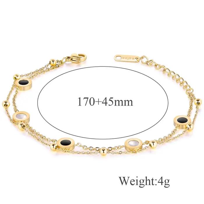 Bracelet réglable rond double couche en acier inoxydable incrusté de coquille personnalisé pour femme