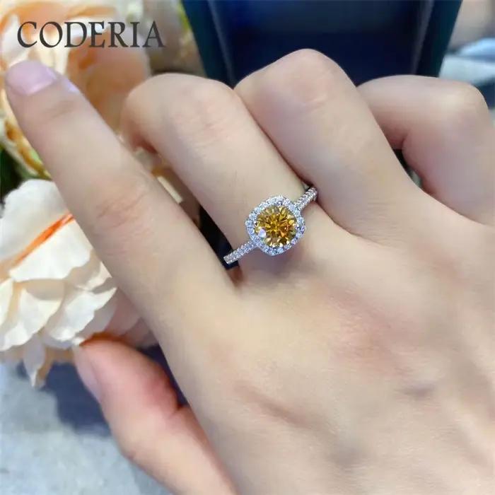 Bagues de fiançailles plaquées platine Moissanite jaune pour femme, diamant gemme 1-3 carat, bague de mariage en argent regardé, bijoux fins