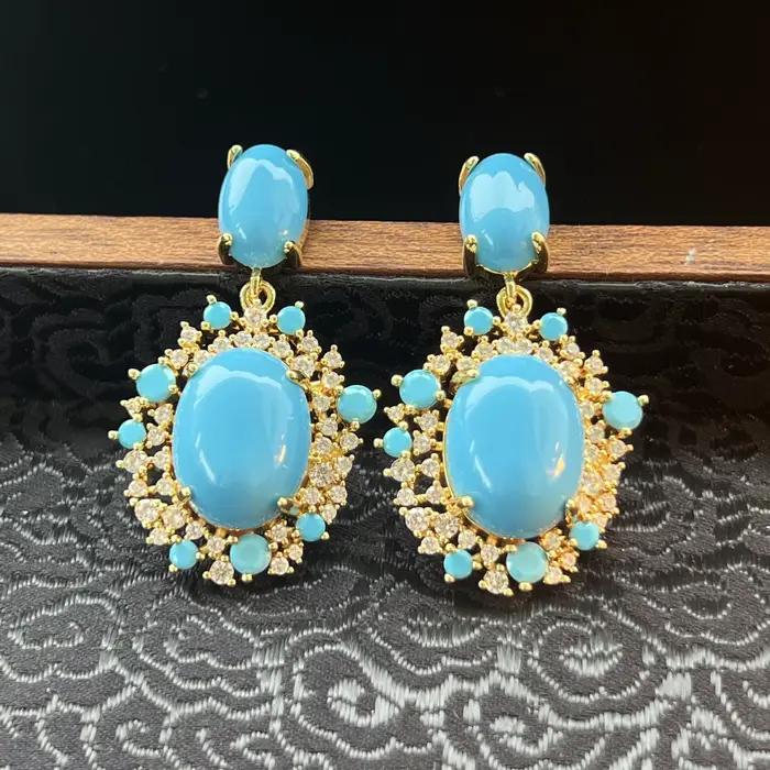 Boucles d'oreilles pour femmes avec zircon et turquoise