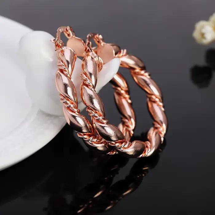 Boucles d'oreilles rondes en argent Sterling 925 pour femmes, corde en or 18 carats, 4cm, accessoires de fête de mariage, bijoux cadeaux de noël