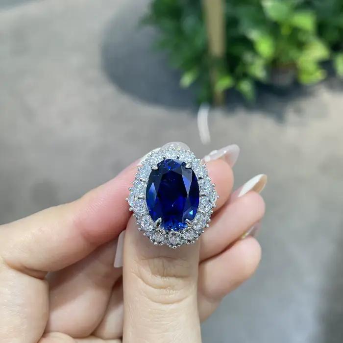 Wong Rain – bague vintage en argent sterling 100% 925, coupe ovale, saphir de laboratoire 12 CT, diamants à haute teneur en carbone, bijoux fins