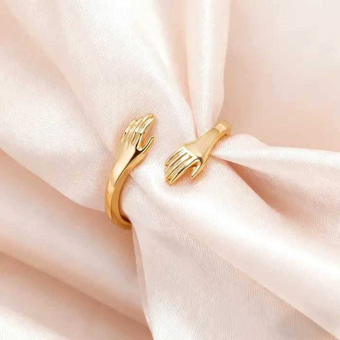 Amaxer – anneau de main de câlin aimant, Double main, ouvert, réglable, unisexe, bijoux pour l'amitié, les Couples d'amour