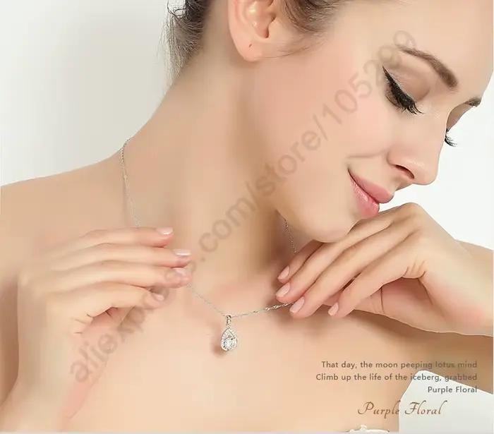 Ensemble de bijoux en argent Sterling 925 pur or blanc, collier et boucles d'oreilles pour femmes, ensemble de robe de mariée de qualité supérieure