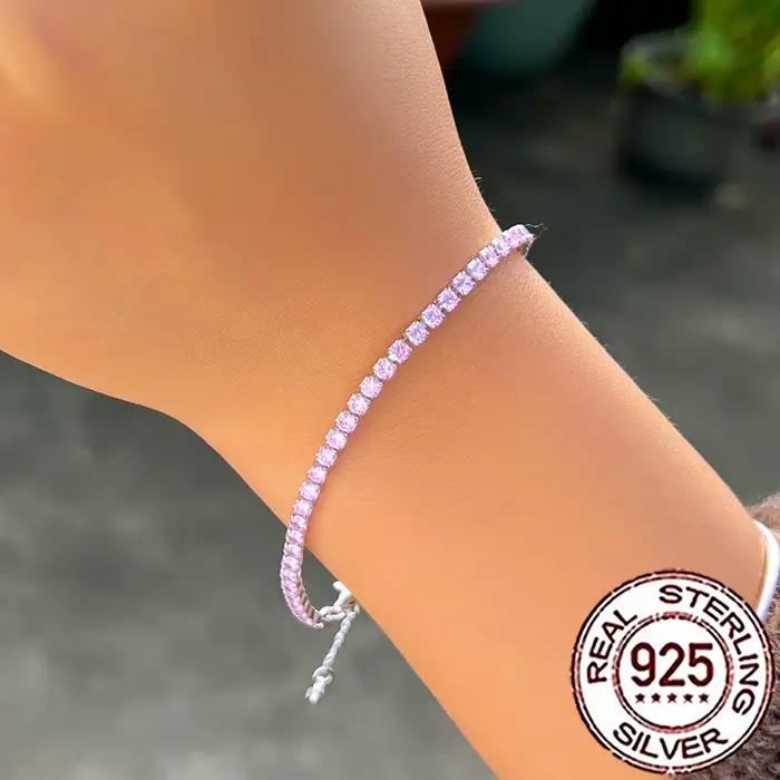 CWWZircons – Bracelets de tennis en argent sterling 925 avec magnifiques cristaux CZ roses pour femmes et filles, bijoux fins pour mariage et fête, SB013
