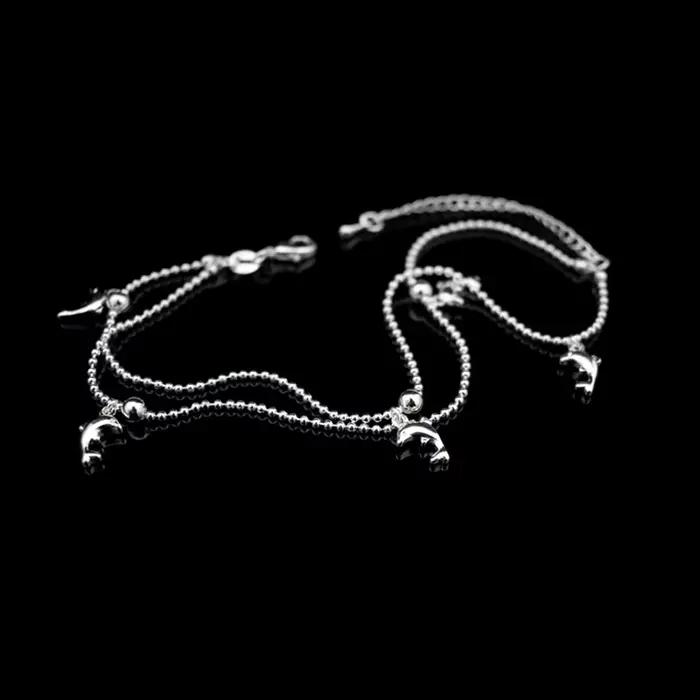 Nouvelle mode dauphin pendentif petite boule ronde perle Bracelet de cheville 925 en argent Sterling dauphin chaîne de cheville pour les femmes bijoux cadeau