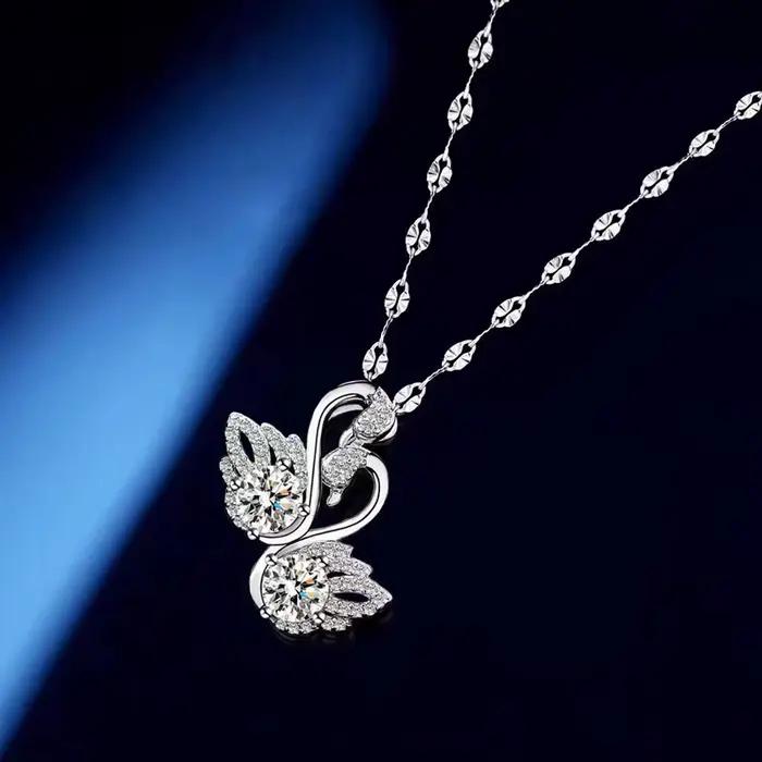 Collier double cygne en or blanc, niche de luxe légère, pendentif cygne, chaîne de clavicule pour petite amie