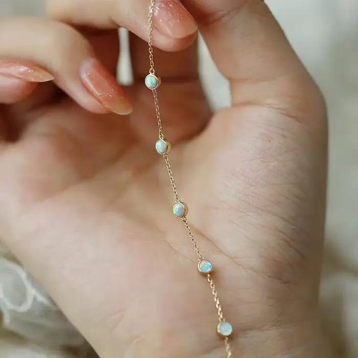 SOFTPIG-Bracelet en argent regardé 925 véritable pour femme, opale ronde, or 18 carats, bijoux de fête, cadeau exquis, mode