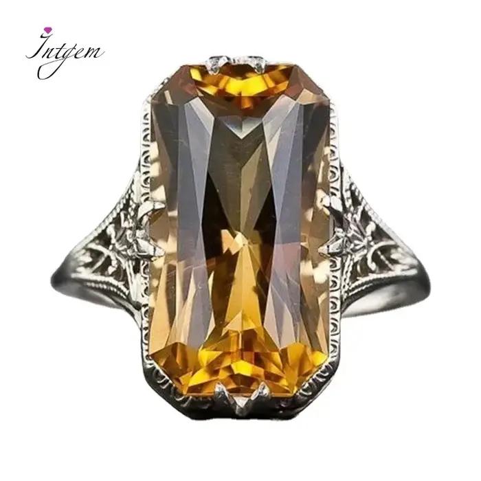 Bague en argent Sterling 925 pour femmes, avec Citrine ajourée, pierres précieuses de luxe, bijoux de mariage, bagues en argent 925 pour femmes