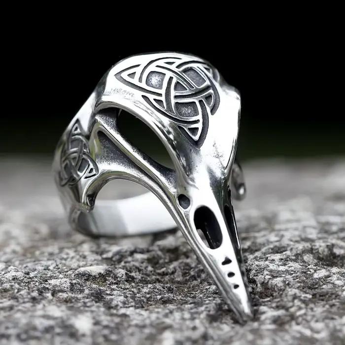 Bague Totem Vintage à nœud celtique pour hommes, mythologie nordique, guerrier Viking, tête de corbeau, bijoux dominateurs à la mode, cadeau, 2023