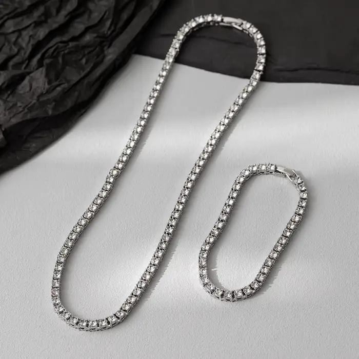 Hip Hop 5MM chaîne de Tennis glacé Bracelet collier hommes mode couleur argent Tennis bijoux chaînes femmes 20 pouces tour de cou Punk cadeau