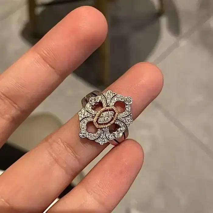 Bague de fiançailles florale en argent 925, unique et belle, en dentelle évidée, exquise, deux tons, bijoux fins