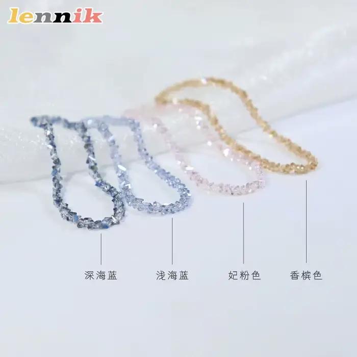 Bracelet en cristal bleu autrichien Ultra-fin, corde élastique rose Champagne, Style léger, luxe minimaliste, Bracelet de perles pour femmes pures