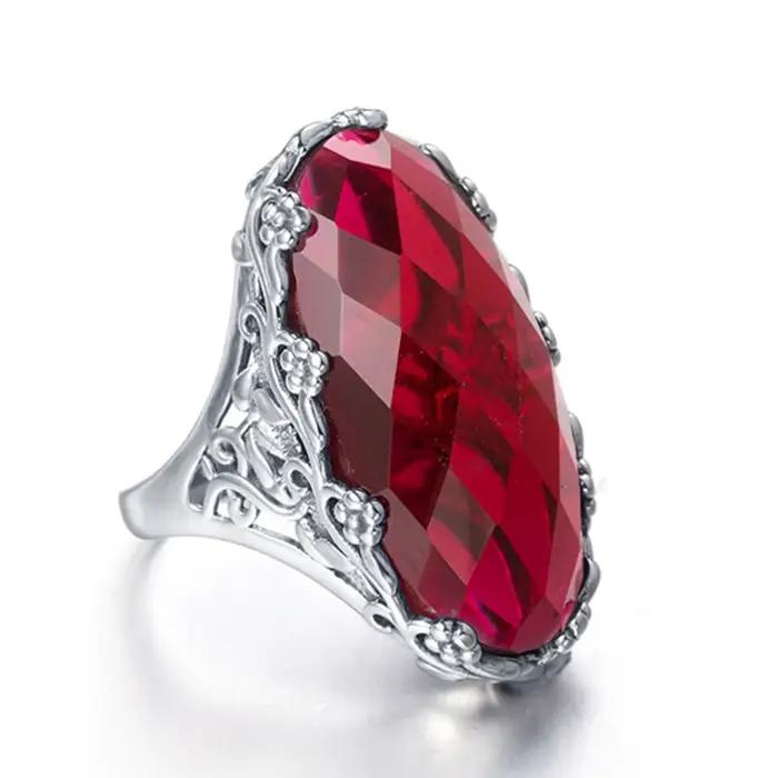 Szjinao massif 14*27mm grande pierre rubis anneaux Vintage solide en argent Sterling 925 grand créateur bijoux pour les femmes cadeau de fête 2025