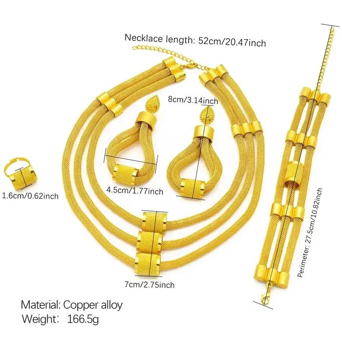 Ensemble de bijoux de luxe pour femmes, collier et boucles d'oreilles multicouches de dubaï, couleur or 24 carats, pour mariée indienne et éthiopienne, cadeaux de fête de mariage