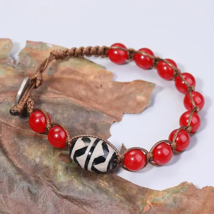 Bracelet Tianzhi en forme de dent de tigre, style tibétain bohème, chapelet en bois de santal rouge pour femmes et hommes, pierre naturelle, perle de 8mm