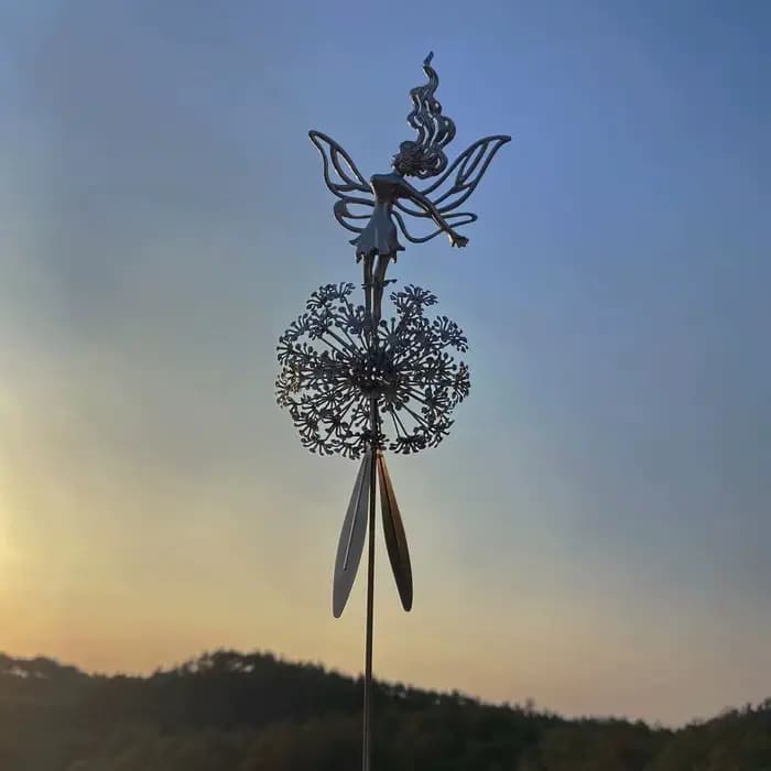 Fées ange avec pissenlits fleurs danse, décoration de jardin féerique en plein air, Sculptures et Figurines insérées artisanat en métal du sol