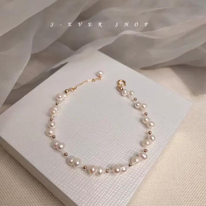 Bracelet rempli d'or 14 carats pour femme, 100% naturel, perle d'eau douce, fleur de mode, bijoux en gros, cadeaux pour femme