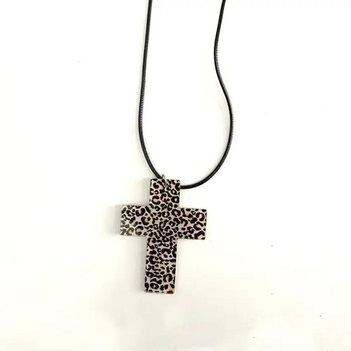 Y2K – bijoux en acrylique imprimé léopard, croix imprimée zèbre pour femmes, Cool Kawaii, mignon, mode, collier Sexy, accessoires Punk gothiques
