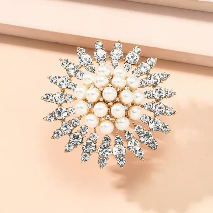 Zinsed-Bague de fiançailles plaquée or pour mariée, bijoux de mariage, matiques réglables, fleur magnifique exquise, perle de luxe