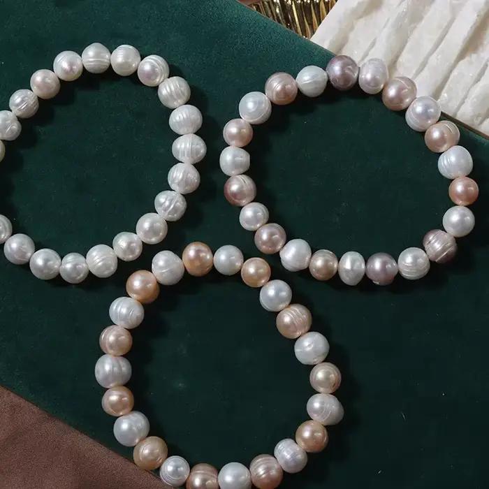 Bracelet de perles d'eau douce naturelles multicolores, 9mm, breloque en perles baroques, élastique, bijoux fins, cadeaux d'anniversaire et de mariage