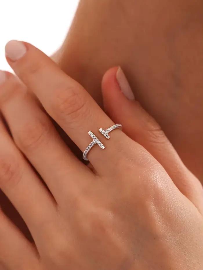 Bague en argent Sterling 925 pour femmes, Simple, brillante, longueur parallèle, Zircon réglable, fiançailles, luxe, haute qualité, bijoux fins