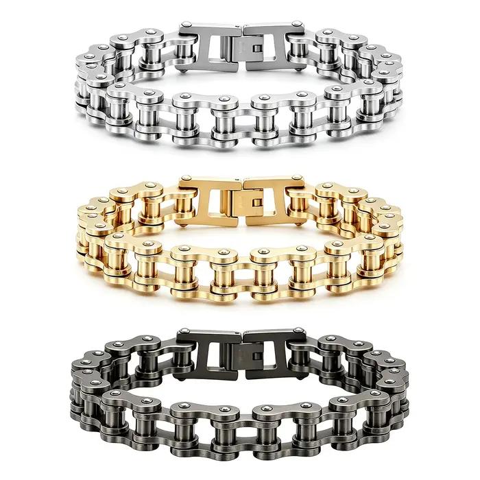Bracelet Chaîne de Motard en Acier Inoxydable pour Homme, Style Moto et Vélo, Bijoux Punk Tendance