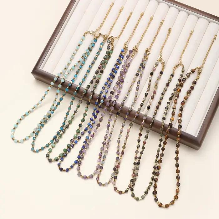 ZMZY 4MM pierre exquise Vintage pierre naturelle perles collier femmes empilées bijoux Boho bijoux cadeaux cou accessoires