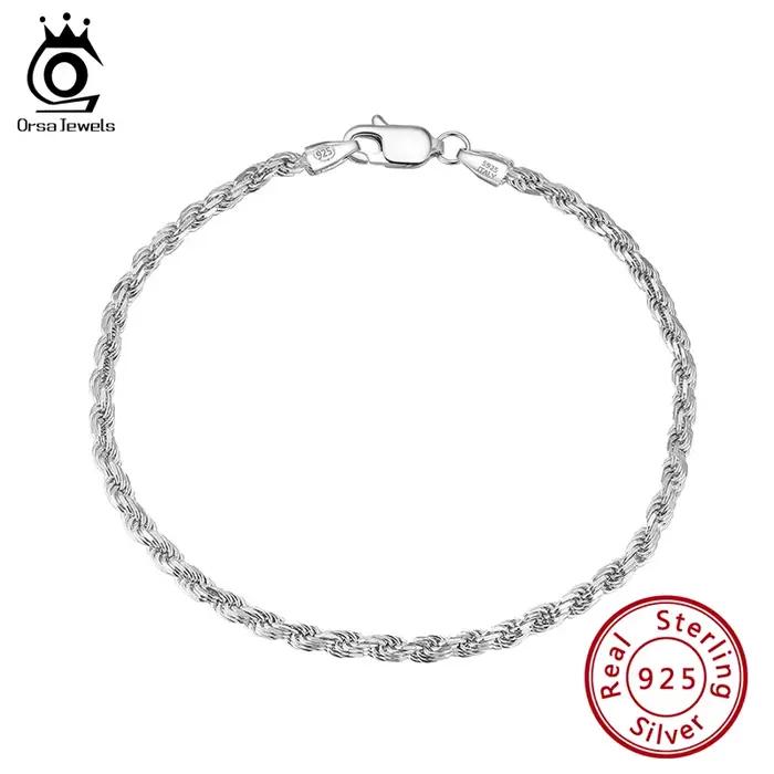 ORSA JEWELS 18K plaqué or corde chaîne Bracelet quotidien Simple Style 925 Stelring argent pour femmes hommes Bracelet chaîne cadeau SB101